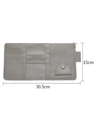 Car Sun Visor Decorative Storage Bag PU Leather Bill Glasses Cards CD Holder Storage Bag - Beige