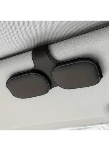 Car Sunglasses Holder Vehicle Visor Clip Magnetic PU Leather Sun Glasses Eyeglass Hanger - Black