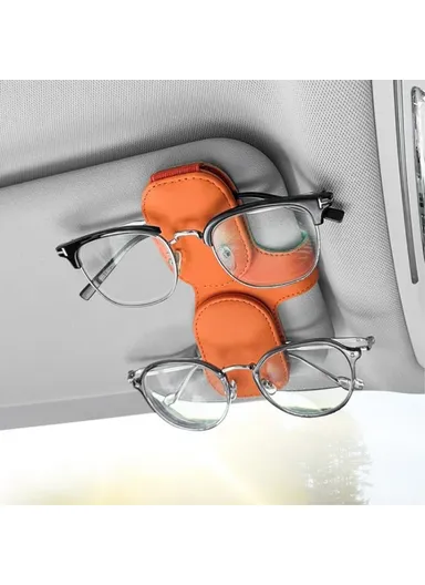 Car Sunglasses Holder Vehicle Visor Clip Magnetic PU Leather Sun Glasses Eyeglass Hanger - Black