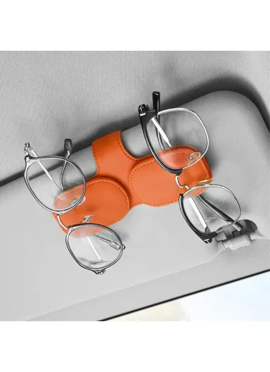 Car Sunglasses Holder Vehicle Visor Clip Magnetic PU Leather Sun Glasses Eyeglass Hanger - Black