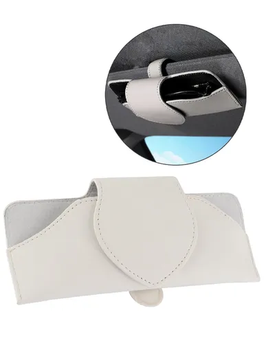 Car Sun Visor Glasses Holder PU Leather Magnetic Flap Sunglasses Clip Case - Grey