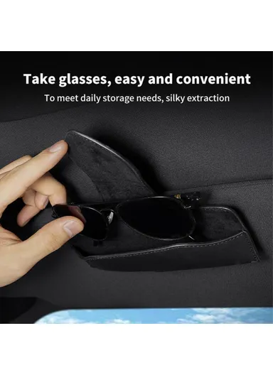 Car Sun Visor Glasses Holder PU Leather Magnetic Flap Sunglasses Clip Case - Brown