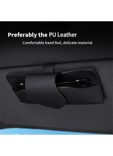 Car Sun Visor Glasses Holder PU Leather Magnetic Flap Sunglasses Clip Case - Brown
