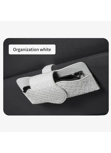 Car Sun Visor Glasses Holder PU Leather Magnetic Flap Sunglasses Clip Case - Brown