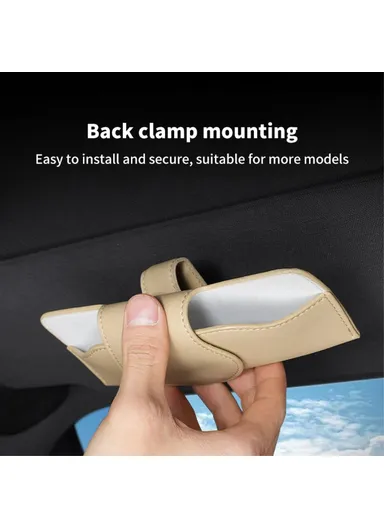 Car Sun Visor Glasses Holder PU Leather Magnetic Flap Sunglasses Clip Case - Brown