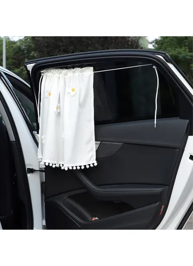 Waffle Fabric Car Window Privacy Protection &amp; Sun Shade Curtain- Yellow + Pink + Blue Flowers