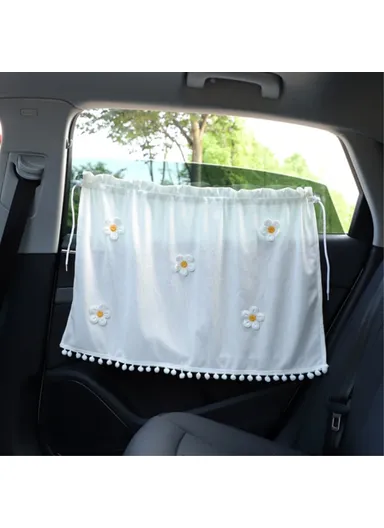 Waffle Fabric Car Window Privacy Protection &amp; Sun Shade Curtain- Yellow + Pink + Blue Flowers