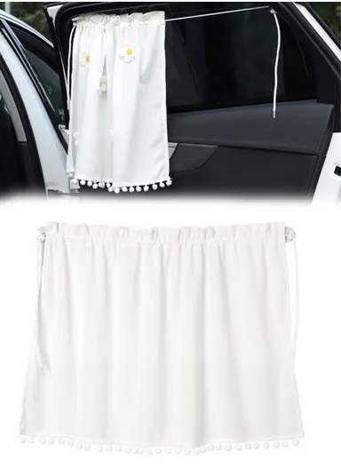 Waffle Fabric Car Window Privacy Protection &amp; Sun Shade Curtain- White
