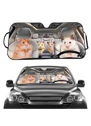 Car Windshield Sunshade Patterns Print UV Protection Front Window Sun Shade (L138 x H70)cm - Hamster