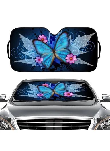 Car Windshield Sunshade Patterns Print UV Protection Front Window Sun Shade (L138 x H70)cm - Blue Butterfly
