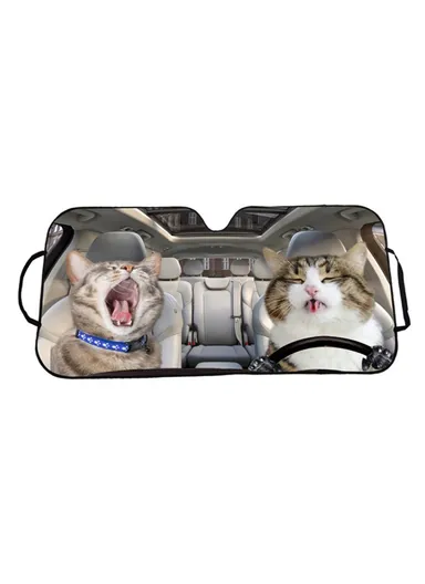 Car Windshield Sunshade Patterns Print UV Protection Front Window Sun Shade (L138 x H70)cm - Cat