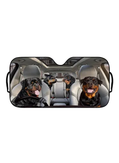 Car Windshield Sunshade Patterns Print UV Protection Front Window Sun Shade (L138 x H70)cm - Black Dog