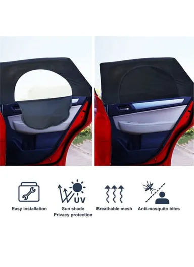 Left + Right Car Rear Window Mesh Curtain Anti-mosquito Sun Shade with Zipper Opening