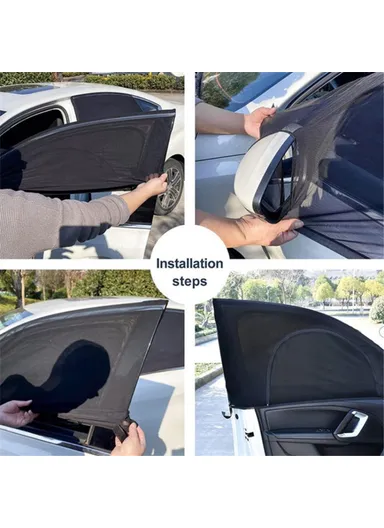 Left + Right Car Rear Window Mesh Curtain Anti-mosquito Sun Shade with Zipper Opening