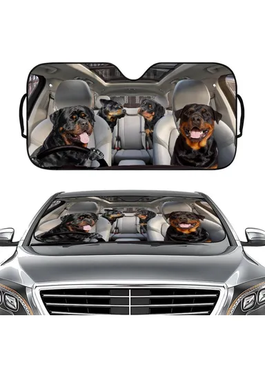 Car Windshield Sunshade Patterns Print UV Protection Front Window Sun Shade (L145 x W70)cm - Black Dog