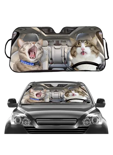 Car Windshield Sunshade Patterns Print UV Protection Front Window Sun Shade (L145x H70)cm - Cat