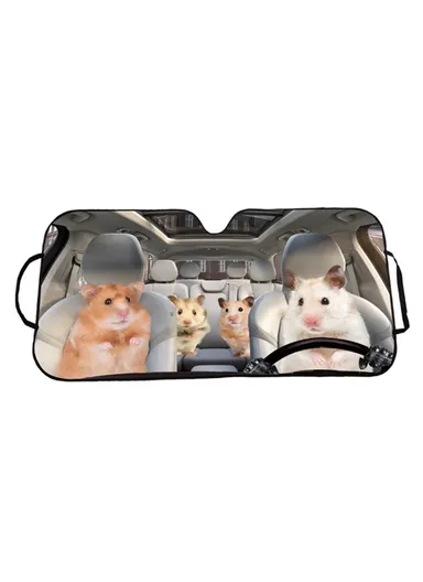 Car Windshield Sunshade Patterns Print UV Protection Front Window Sun Shade (L145x H70)cm - Hamster