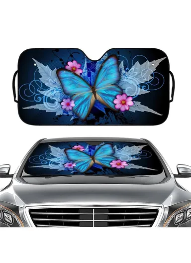 Car Windshield Sunshade Patterns Print UV Protection Front Window Sun Shade (L145x H70)cm - Blue Butterfly