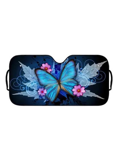 Car Windshield Sunshade Patterns Print UV Protection Front Window Sun Shade (L145x H70)cm - Blue Butterfly