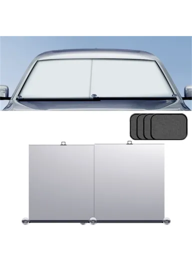 Car Windshield Sun Shade Auto SUV Sun Heat Block Hood Cover + 2 Front Sun Visor + 4 Side Window Sunshade