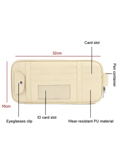 Car Sun Visor Storage Bag PU Leather Driving License Glasses Cards Holder Zipper Pocket Storage Bag - Brown
