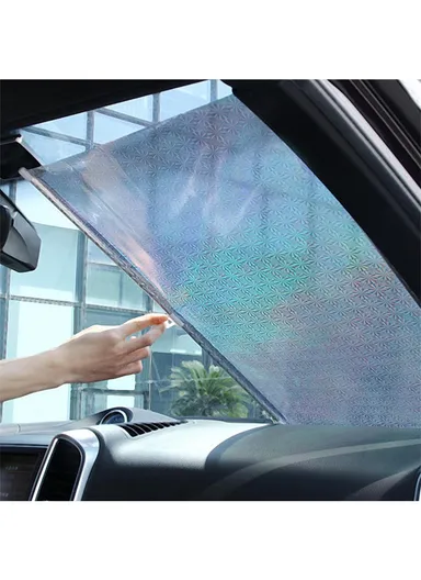 Suction Cup Mount Automatic Retractable Sunshade Curtain Anti-UV Protection Truck Windshield Screen (L40 x W60)cm - Silver