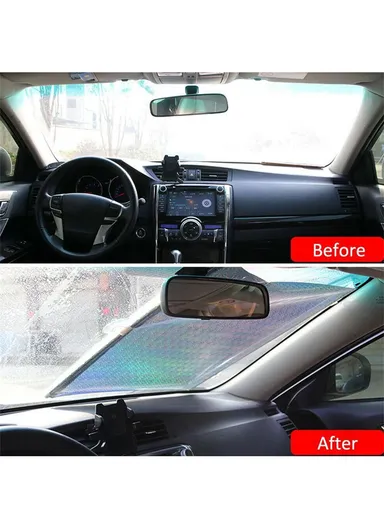 Suction Cup Mount Automatic Retractable Sunshade Curtain Anti-UV Protection Truck Windshield Screen (L40 x W60)cm - Silver