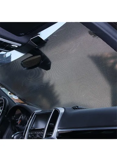 Suction Cup Mount Automatic Retractable Sunshade Curtain Anti-UV Protection Truck Windshield Screen (L40 x W60)cm - Silver