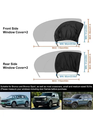 2Pcs Car Window Shade Front / Rear Side Window Sun Shade Breathable Privacy Curtain with Zipper - Front Side