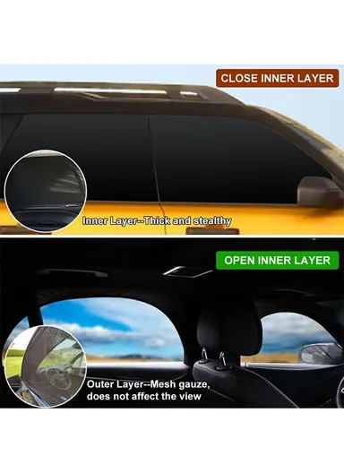 2Pcs Car Window Shade Front / Rear Side Window Sun Shade Breathable Privacy Curtain with Zipper - Rear Side