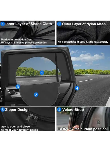 2Pcs Car Window Shade Front / Rear Side Window Sun Shade Breathable Privacy Curtain with Zipper - Rear Side