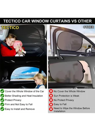 2Pcs Car Window Shade Front / Rear Side Window Sun Shade Breathable Privacy Curtain with Zipper - Rear Side