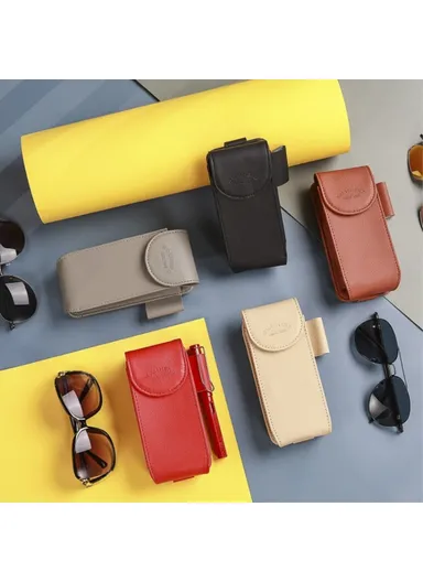 Car Sun Visor Mount Microfiber Leather Sunglasses Storage Bag Glasses Holder Pouch - Beige