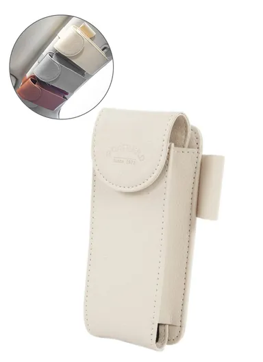 Car Sun Visor Mount Microfiber Leather Sunglasses Storage Bag Glasses Holder Pouch - Beige