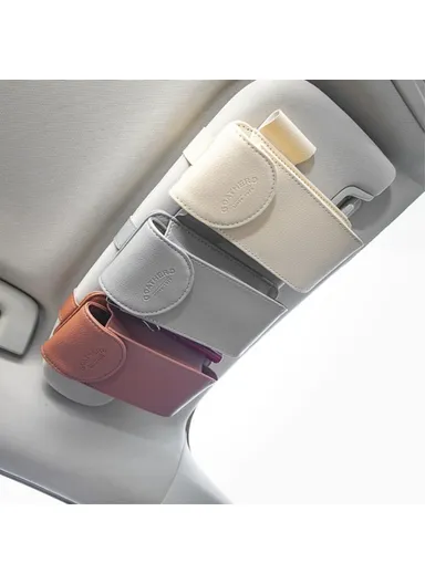 Car Sun Visor Mount Microfiber Leather Sunglasses Storage Bag Glasses Holder Pouch - Brown