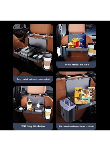Car Back Seat Food Tray, Cup Holder, &amp; Tissue Box Storage Rack Plastic Expandable Organizer K255