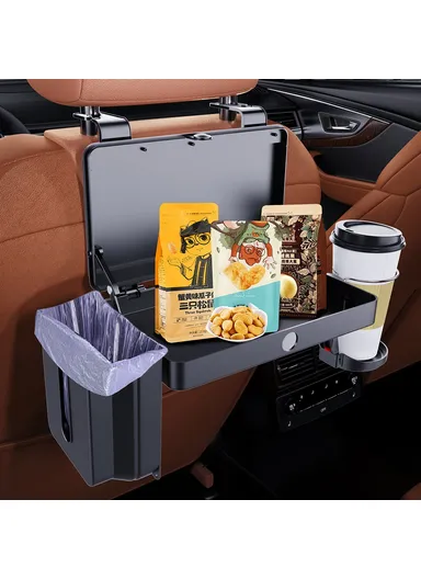 Car Back Seat Food Tray, Cup Holder, &amp; Tissue Box Storage Rack Plastic Expandable Organizer K255
