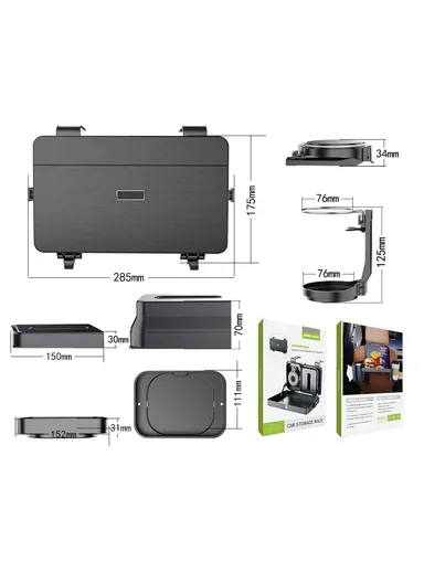 Car Back Seat Food Tray, Cup Holder, &amp; Tissue Box Storage Rack Plastic Expandable Organizer K255