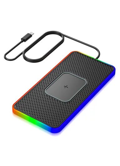 15W Non-Slip Silicone Car Wireless Charging Pad with Ambient Light D15PRO - Type C Plug