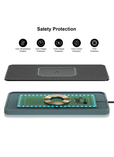 15W Non-Slip Silicone Car Wireless Charging Pad with Ambient Light D15PRO - Type C Plug