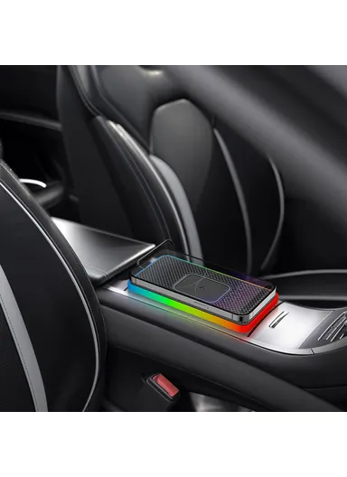 15W Non-Slip Silicone Car Wireless Charging Pad with Ambient Light D15PRO - USB Plug