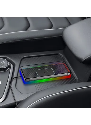 15W Non-Slip Silicone Car Wireless Charging Pad with Ambient Light D15PRO - USB Plug