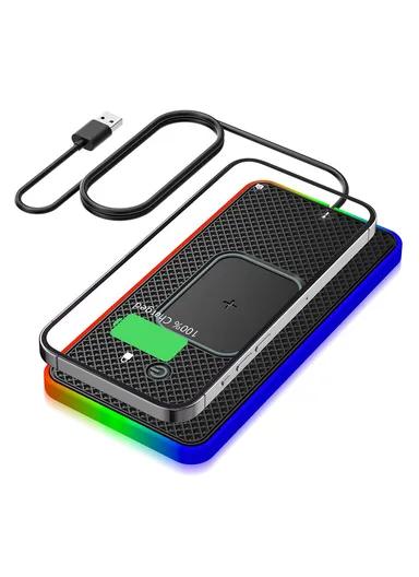 15W Car Wireless Charger Non-Slip Desktop Silicone Charging Pad with Button Control &amp; Ambient Light D15PRO - USB Plug