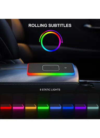 15W Car Wireless Charger Non-Slip Desktop Silicone Charging Pad with Button Control &amp; Ambient Light D15PRO - USB Plug