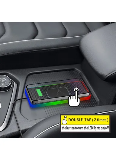 15W Car Wireless Charger Non-Slip Desktop Silicone Charging Pad with Button Control &amp; Ambient Light D15PRO - USB Plug
