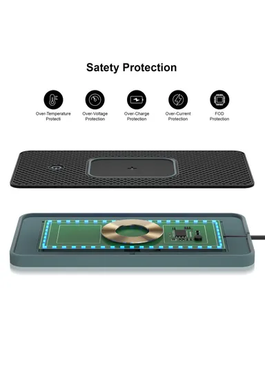 15W Car Wireless Charger Non-Slip Desktop Silicone Charging Pad with Button Control &amp; Ambient Light D15PRO - USB Plug