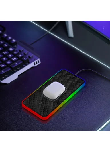 15W Car Wireless Charger Non-Slip Desktop Silicone Charging Pad with Button Control &amp; Ambient Light D15PRO - USB Plug
