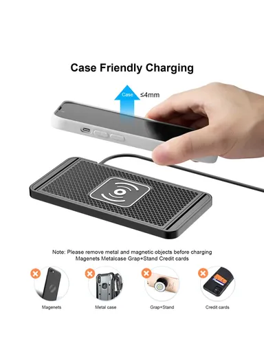 15W Car Wireless Charger Non-Slip Anti-Shake Desktop Fast Charging Pad with 1m Cable for Smartphones D10 - USB Plug