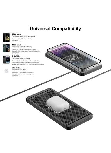 15W Car Wireless Charger Non-Slip Anti-Shake Desktop Fast Charging Pad with 1m Cable for Smartphones D10 - USB Plug
