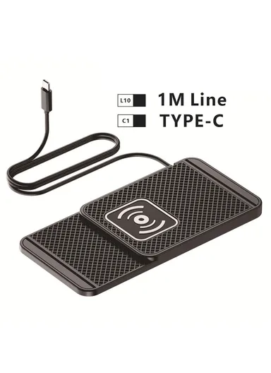 15W Desktop Non-Slip Silicone Car Wireless Charger with Shockproof Charging Pad &amp; 1m Cable D1 - Type C Plug